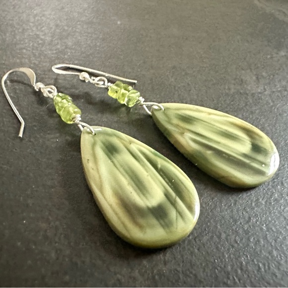 NEW Green Stone Earrings, Imperial Jasper, Peridot, Sterling, Prairie Ice - Picture 4 of 10